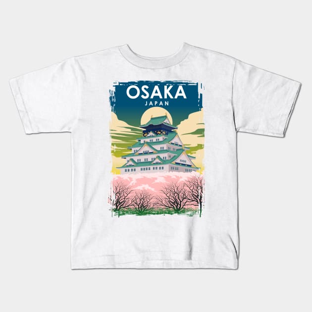 Osaka Japan Vintage Minimal Retro Travel Poster Kids T-Shirt by jornvanhezik